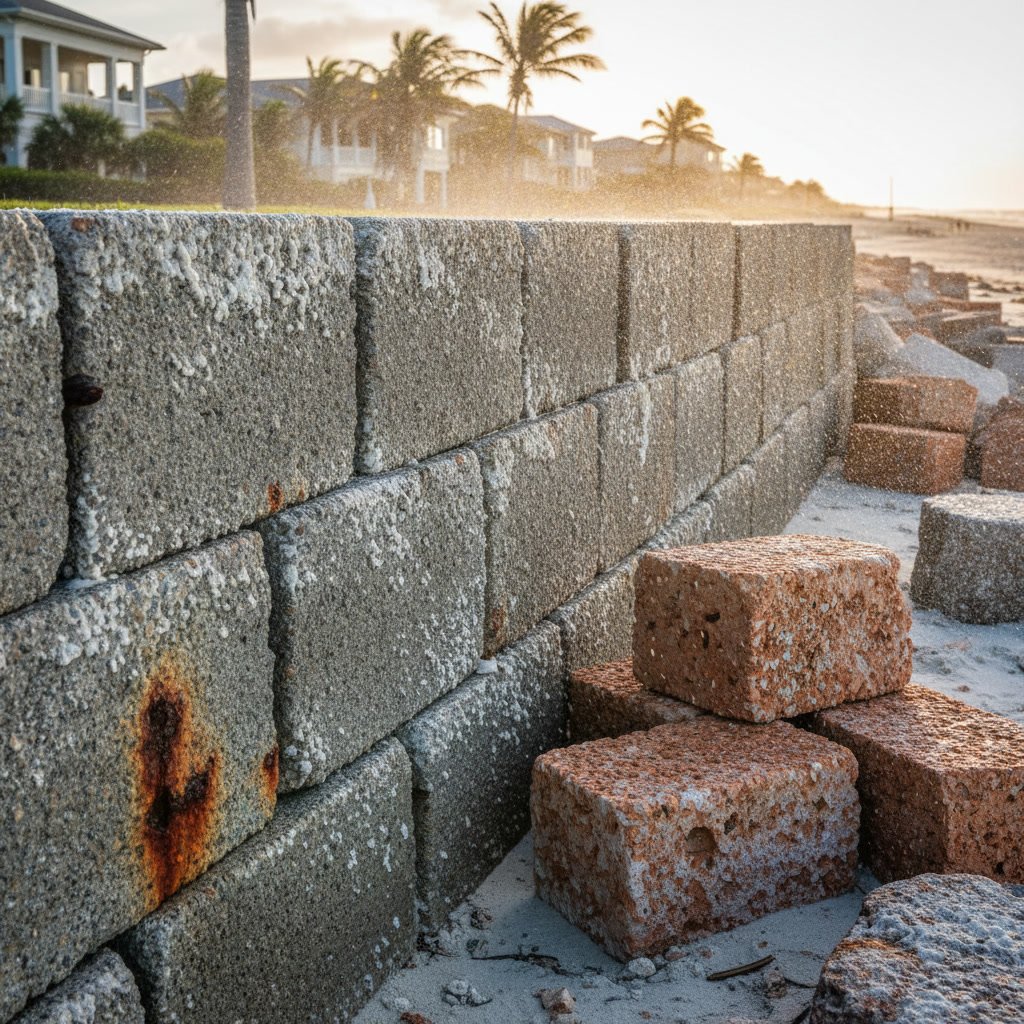 finished block retaining wall in Palm Beach Gardens showcasing proper construction and landscaping integration