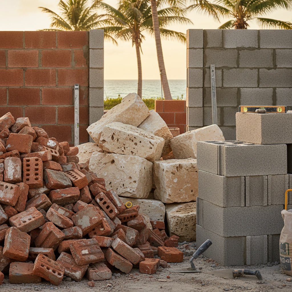 Brick stone and block masonry materials displayed for residential project in Riviera Beach Florida