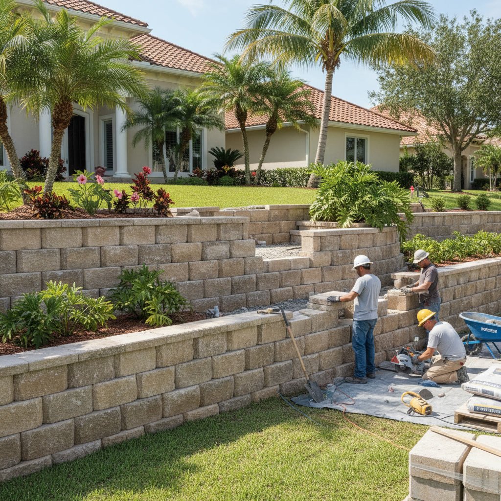 professional block retaining wall construction in Palm Beach Gardens Florida