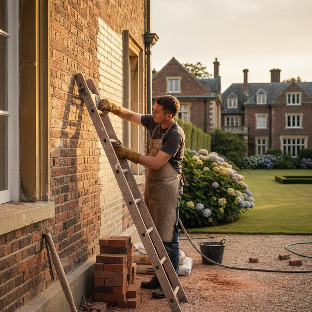 Well-maintained brick and stone masonry exterior with clean mortar joints